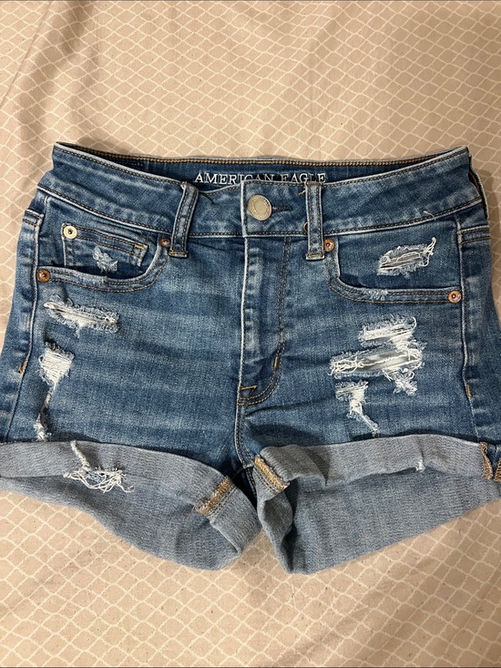 American Eagle Outfitters Pants - American Eagle Outfitters Women’s Medium Blue Distressed Rolled-Hem Jean Shorts